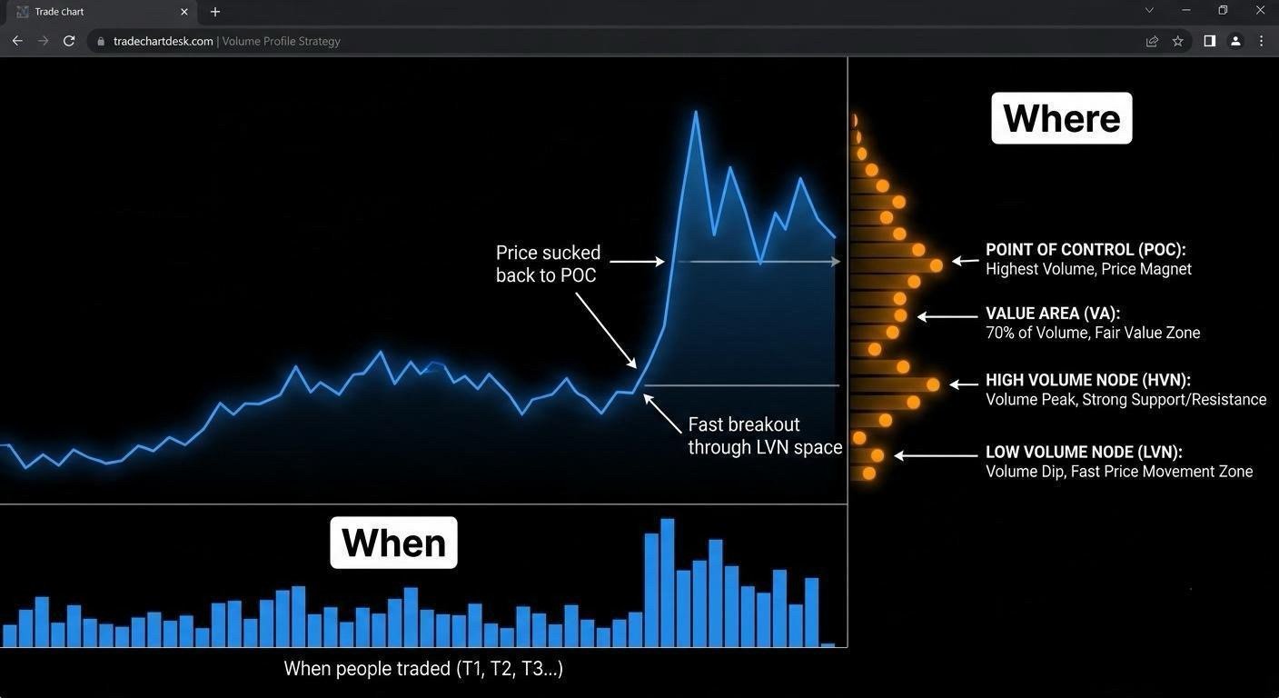 Illustrative chart showing a volume profile plotted by price level