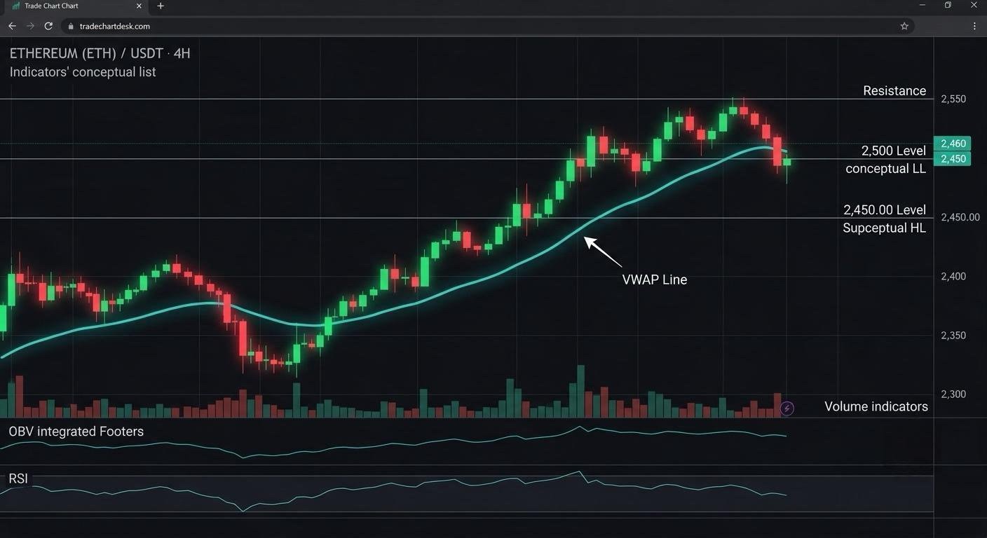 Illustrative crypto chart with price trading around a VWAP line