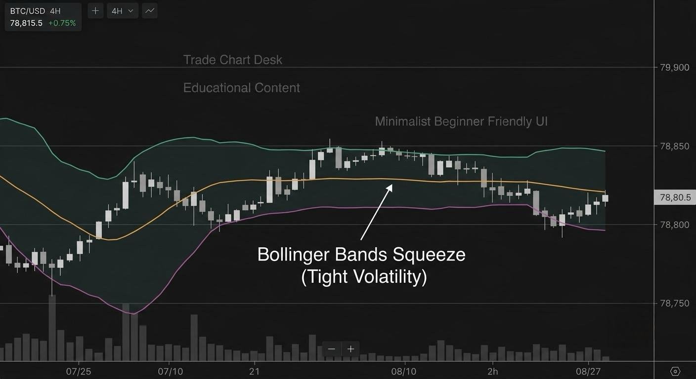 Illustrative chart of a Bollinger Band squeeze with the bands narrowing